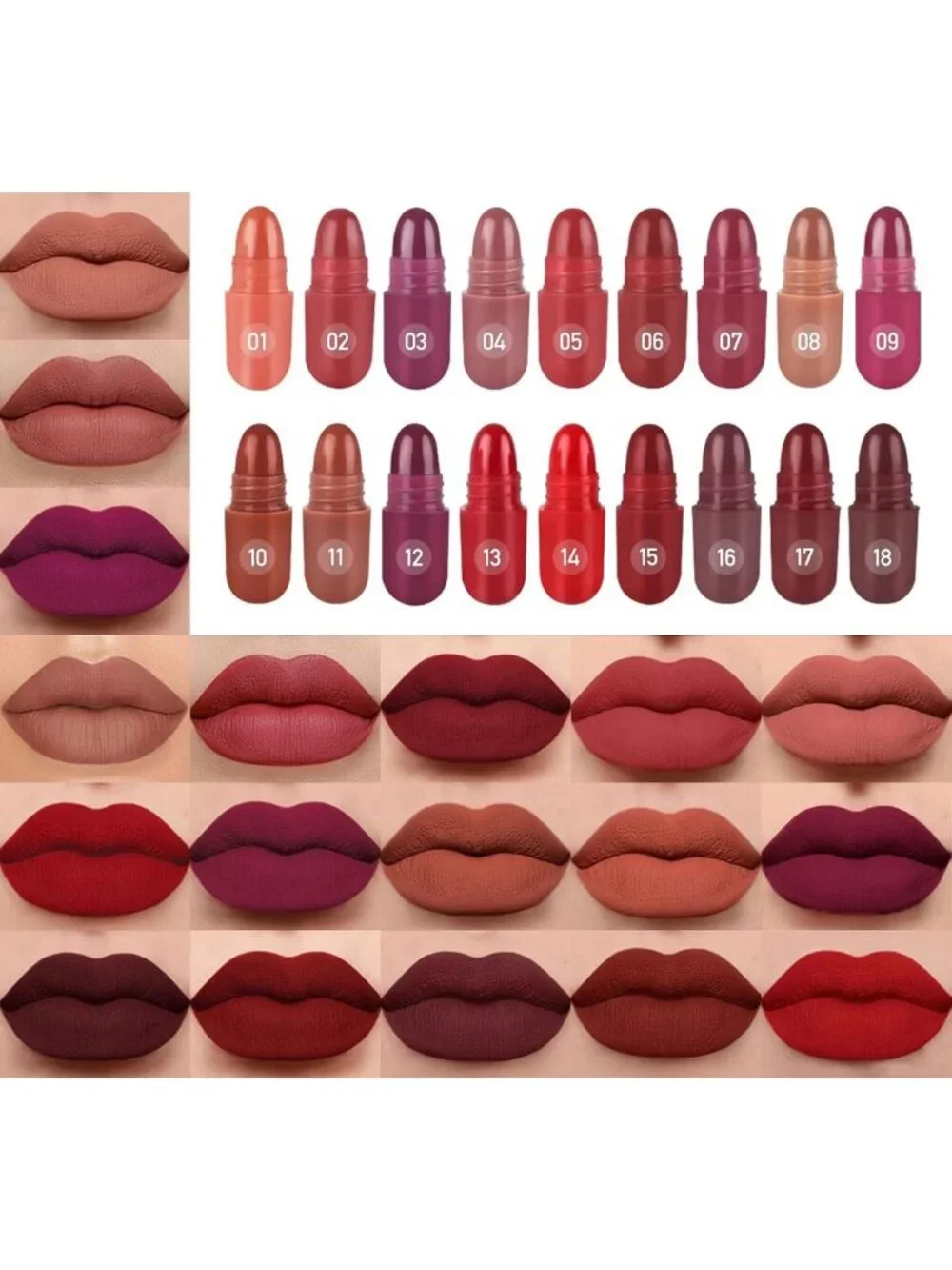 Vibrant 18-Color Mini Matte Lipstick Set - Long-Lasting, Waterproof Lip Colors